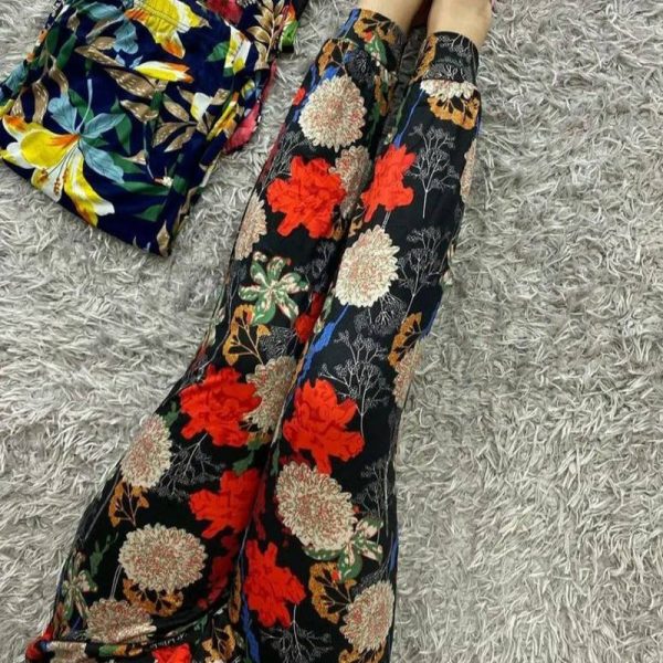 شلوار گیاهی گلدار جیب دار