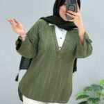 تونیک مانتویی ترکیبی یقه دار (پک 5 عددی)