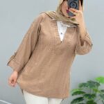 تونیک مانتویی ترکیبی یقه دار (پک 5 عددی)