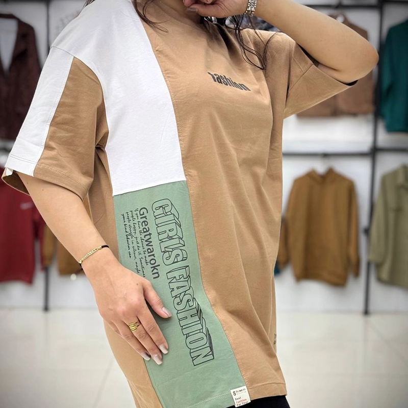 تیشرت لانگ فشن تکه دوزی (پک 3 عددی)