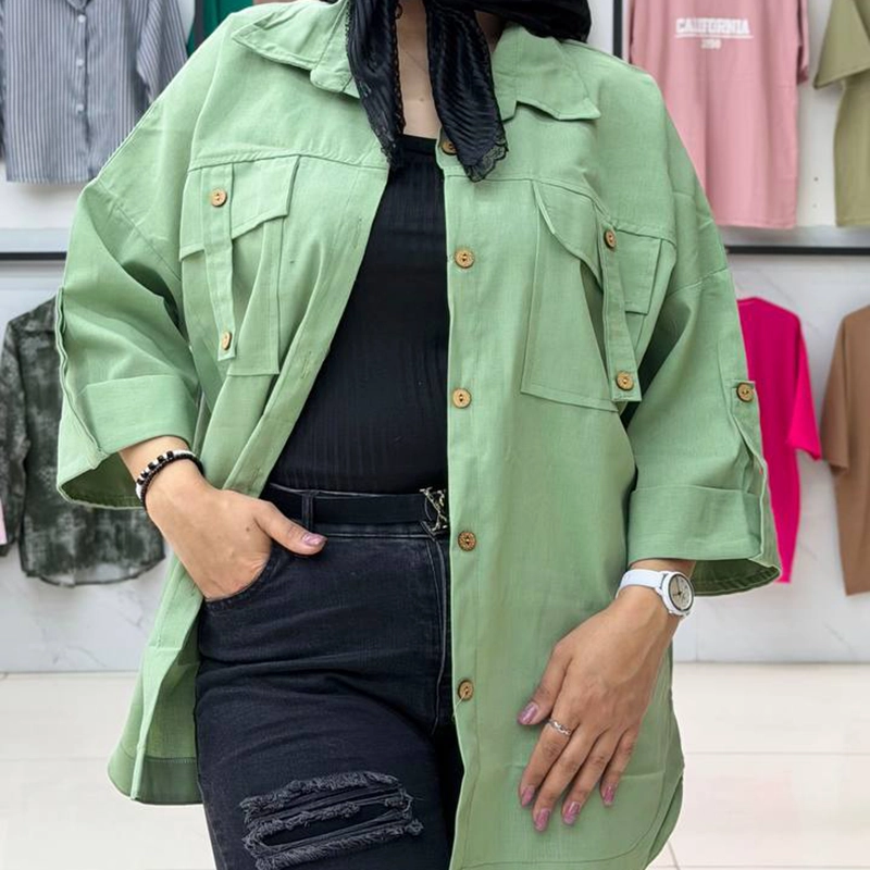 شومیز مانتویی دوجیب صلیبی (پک 4 عددی)