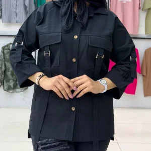 شومیز مانتویی دوجیب سگک دار (پک 4 عددی)