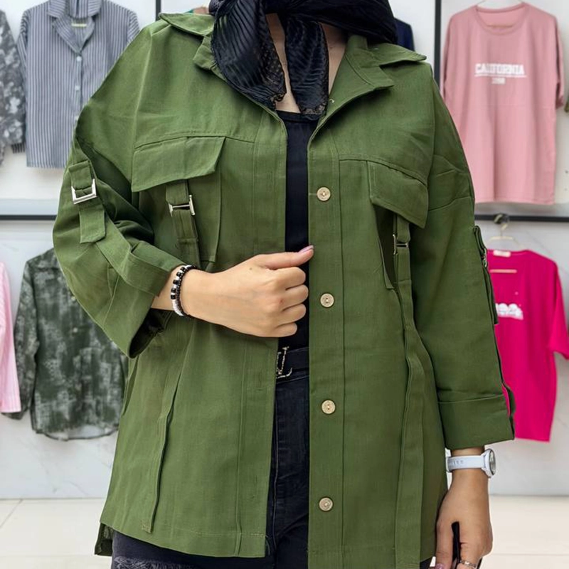 شومیز مانتویی دوجیب سگک دار (پک 4 عددی)