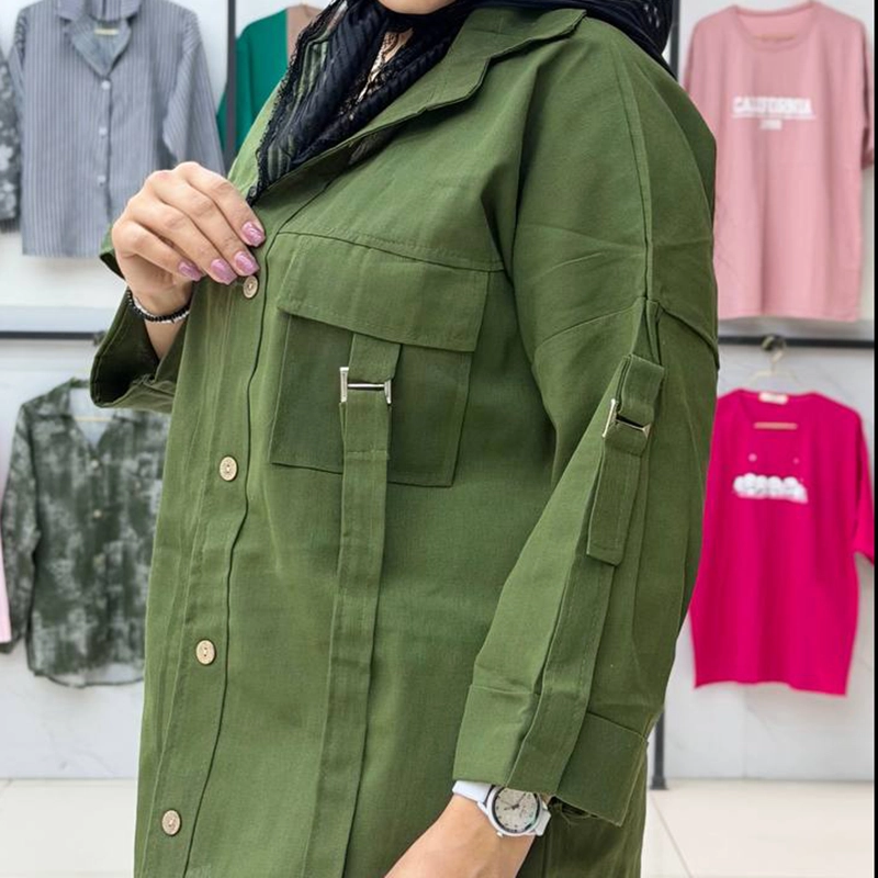 شومیز مانتویی دوجیب سگک دار (پک 4 عددی)