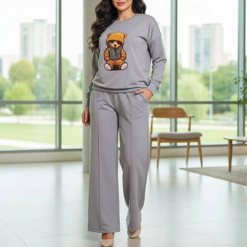 ست بلوز شلوار چاپ برجسته تدی نگینی (پک 4 عددی)