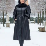 مانتو چرم بارونی کلاهدار (پک 2 عددی)