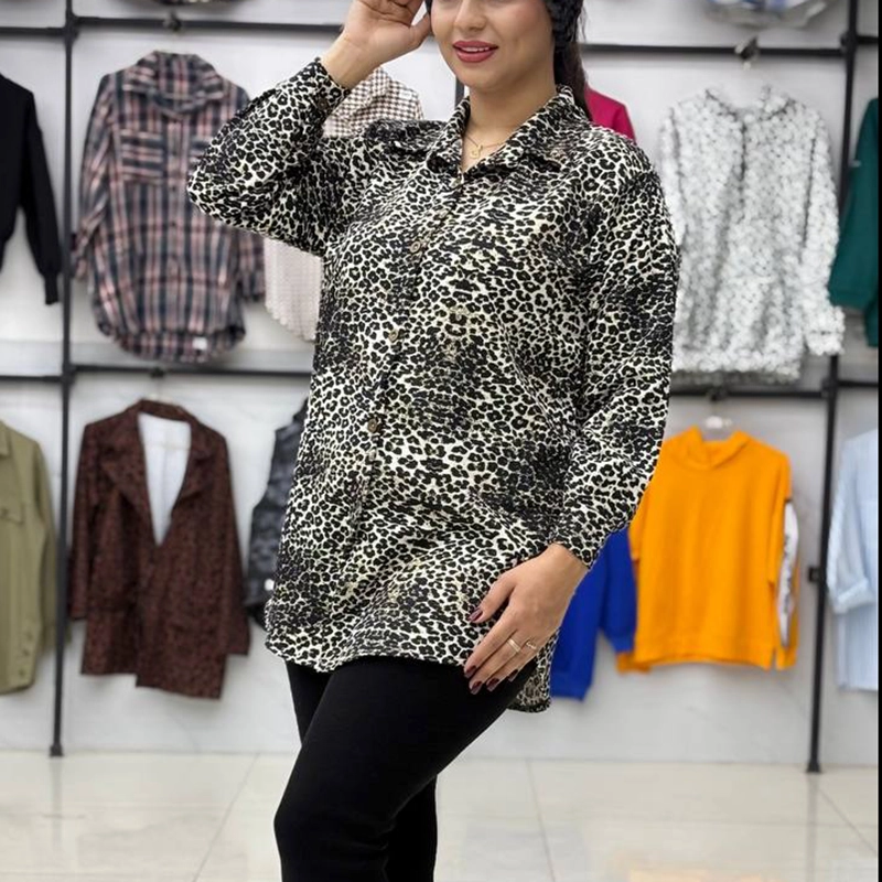 مانتو یقه شکاری پلنگی (پک 4 عددی)