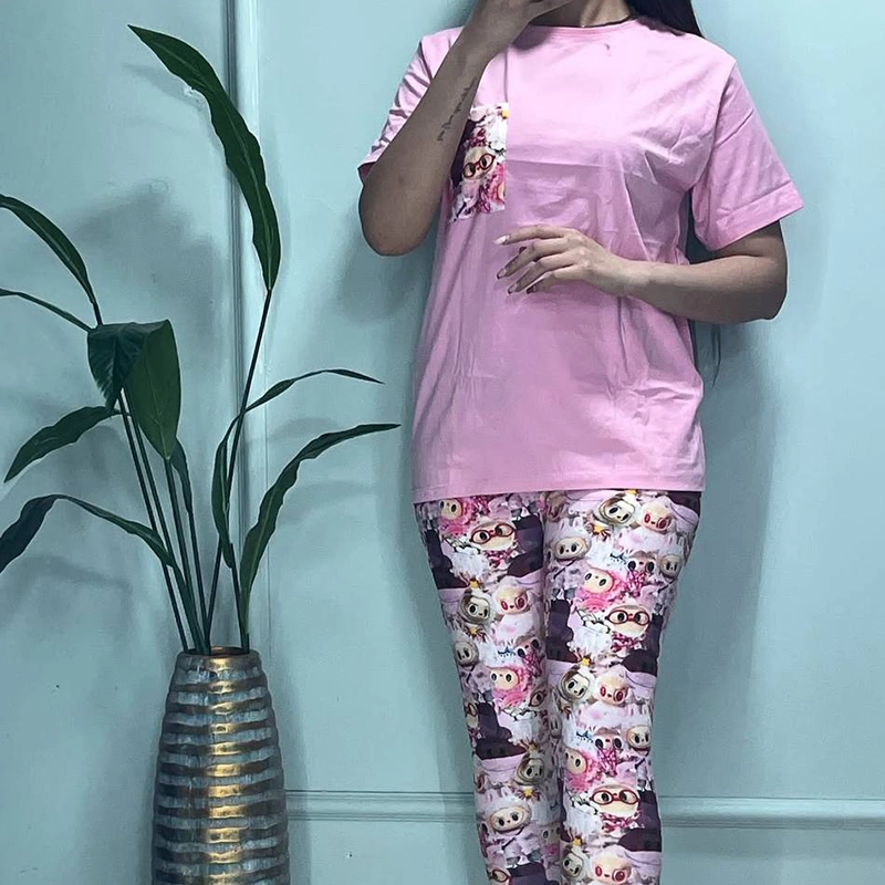 ست تیشرت تک جیب و شلوار مخمل استیکری ( پک 3 عددی )