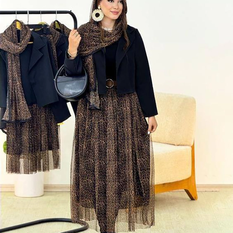 ست کت و دامن و شال پلنگی ( پک 2 عددی )