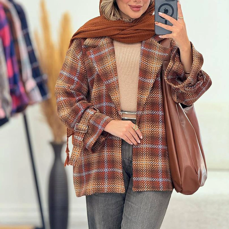 مانتو شکت چهارخانه یقه امریکایی ( پک 6 عددی )