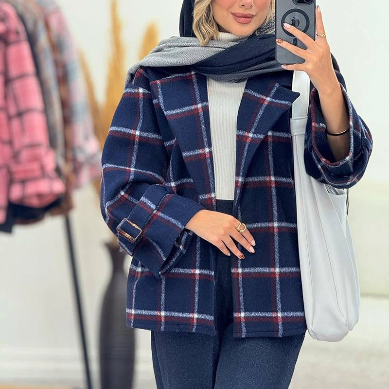 مانتو شکت چهارخانه یقه امریکایی ( پک 6 عددی )