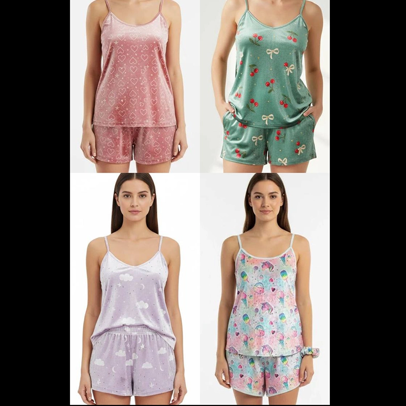 ست تاپ شورتک کاوردار ( پک 4 عددی )