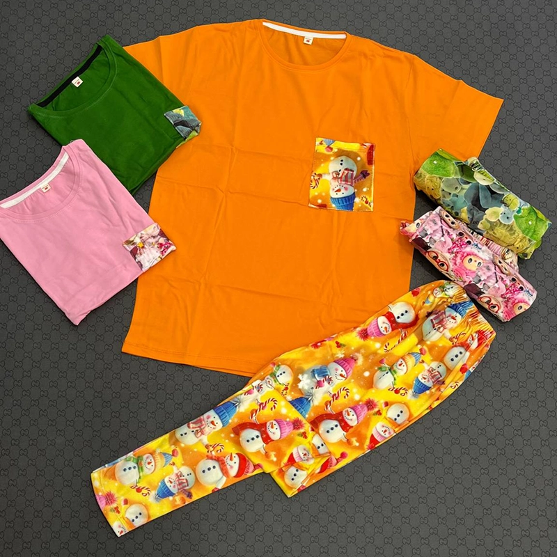 ست تیشرت تک جیب و شلوار مخمل استیکری ( پک 3 عددی )