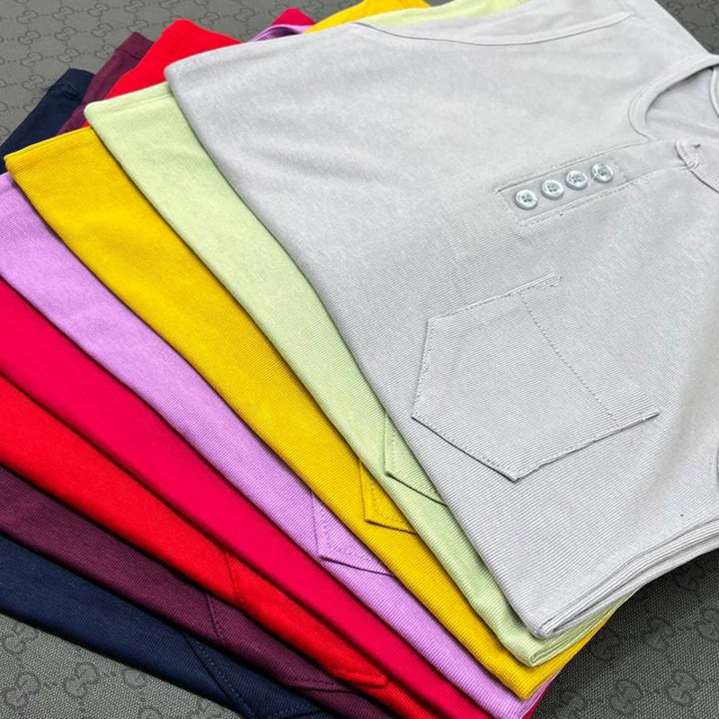 تاپ حلقه ای یقه دکمه تک جیب ( پک 4 عددی )