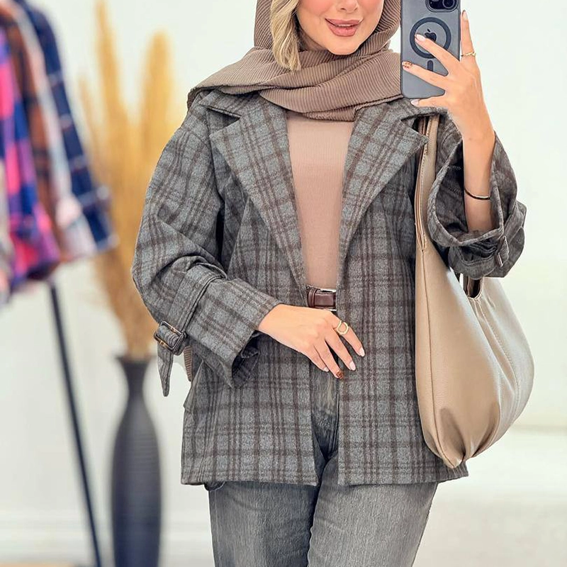 مانتو شکت چهارخانه یقه امریکایی ( پک 6 عددی )