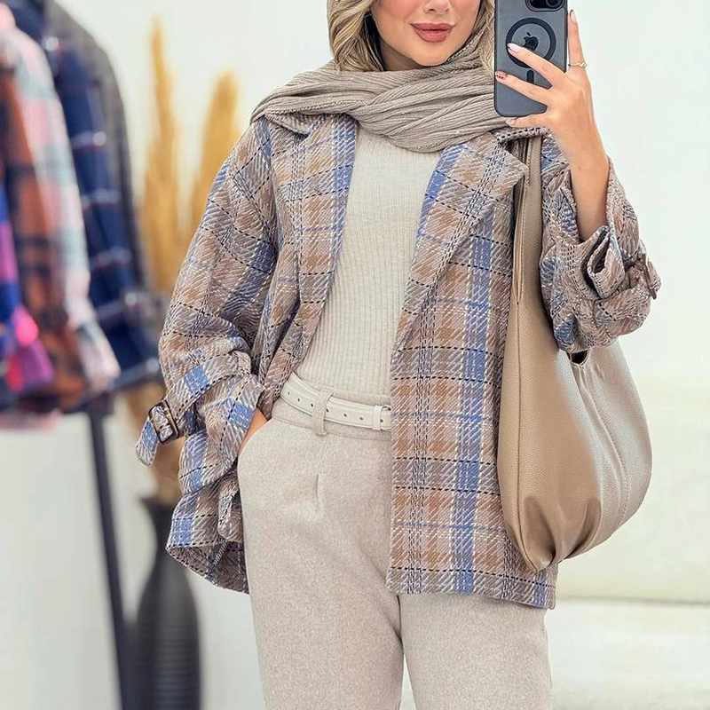 مانتو شکت چهارخانه یقه امریکایی ( پک 6 عددی )