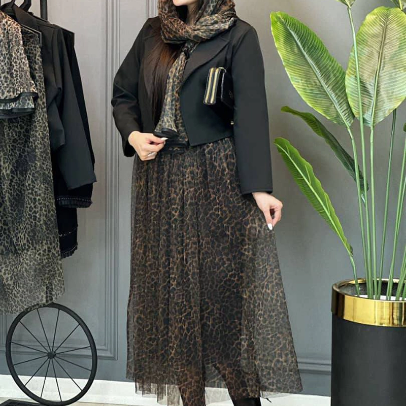 ست کت و دامن و شال پلنگی ( پک 2 عددی )