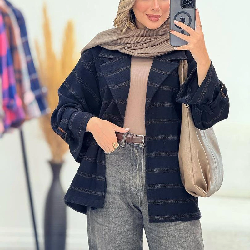 مانتو شکت چهارخانه یقه امریکایی ( پک 6 عددی )