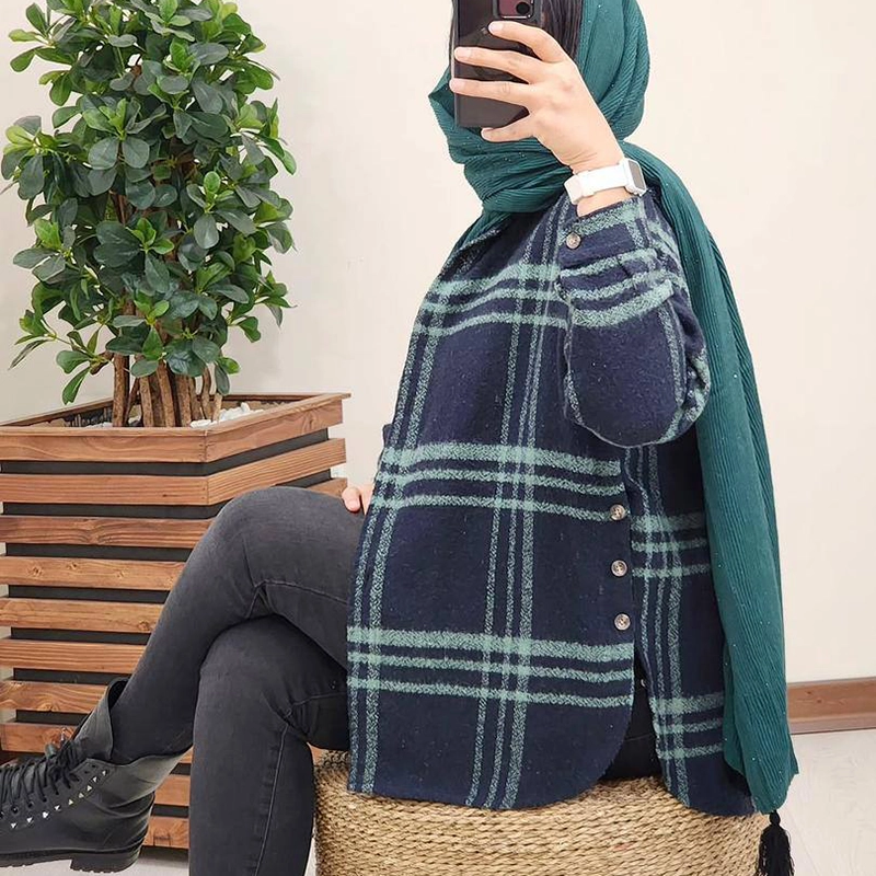 مانتو شکت چهارخانه بغل دکمه ( پک 6 عددی )