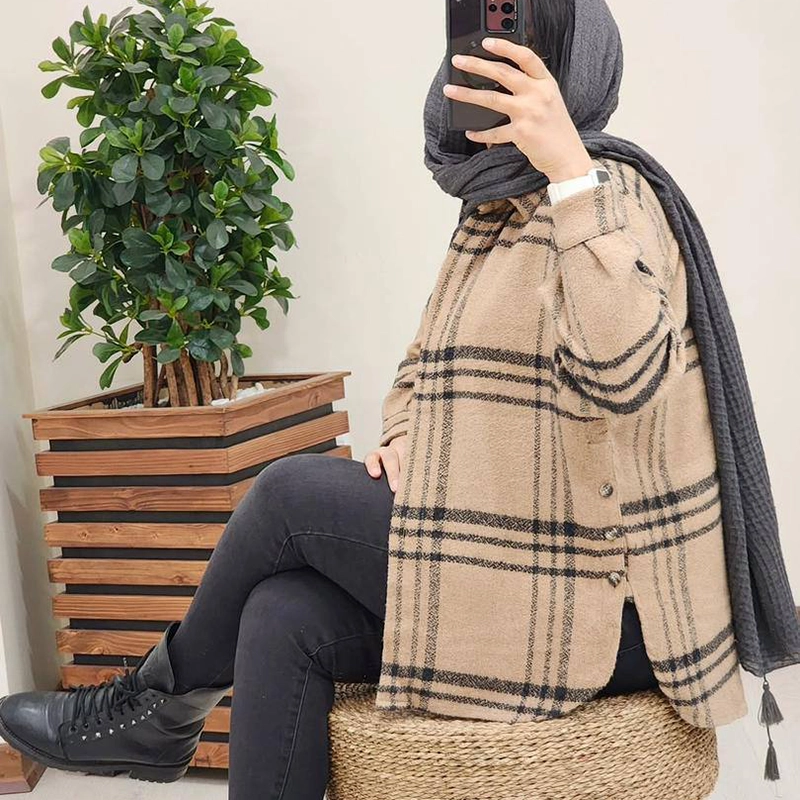 مانتو شکت چهارخانه بغل دکمه ( پک 6 عددی )