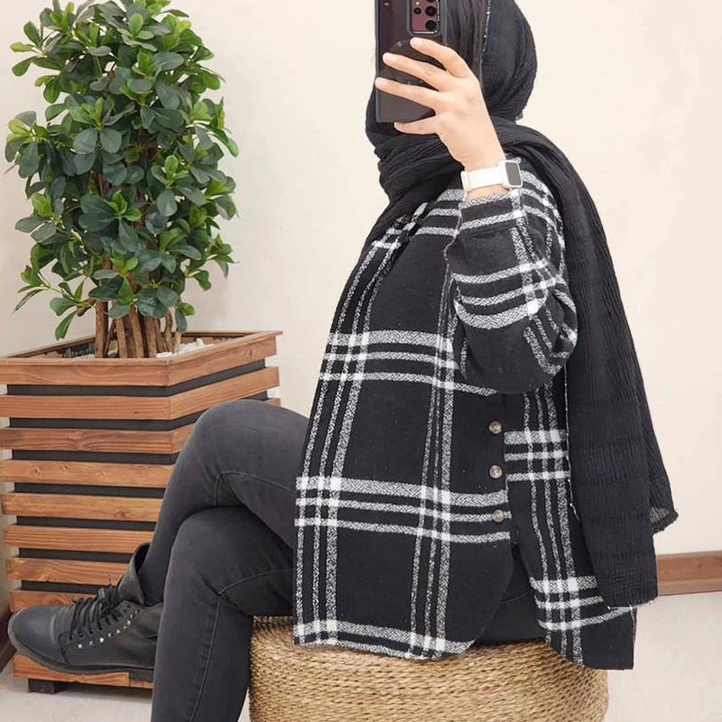 مانتو شکت چهارخانه بغل دکمه ( پک 6 عددی )