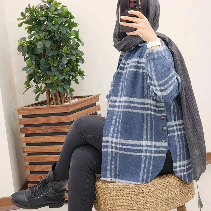 مانتو شکت چهارخانه بغل دکمه ( پک 6 عددی )