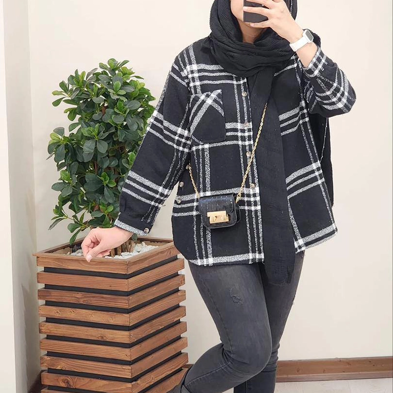 مانتو شکت چهارخانه بغل دکمه ( پک 6 عددی )