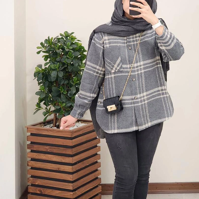 مانتو شکت چهارخانه بغل دکمه ( پک 6 عددی )