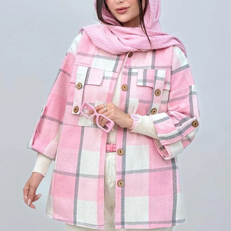 مانتو شکت چهارخانه جیب صلیبی ( پک 6 عددی )