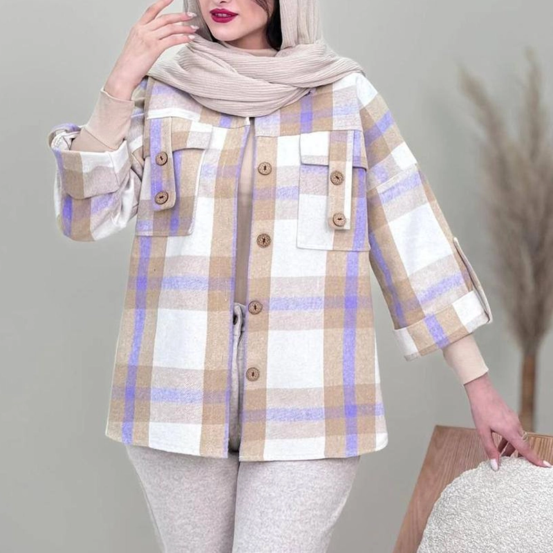 مانتو شکت چهارخانه جیب صلیبی ( پک 6 عددی )