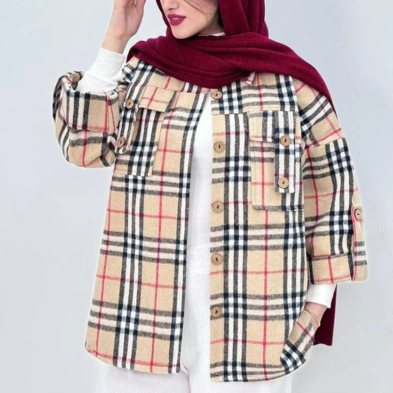 مانتو شکت چهارخانه جیب صلیبی ( پک 6 عددی )