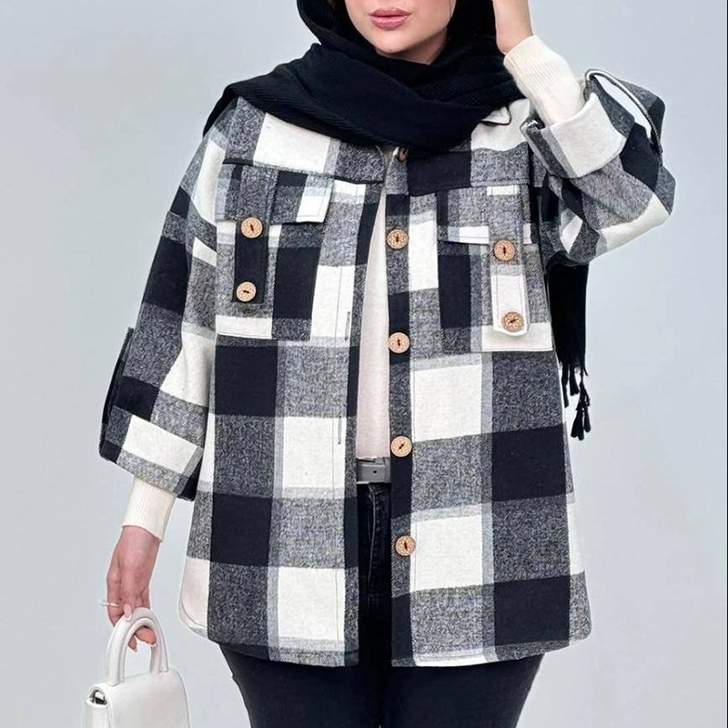 مانتو شکت چهارخانه جیب صلیبی ( پک 6 عددی )