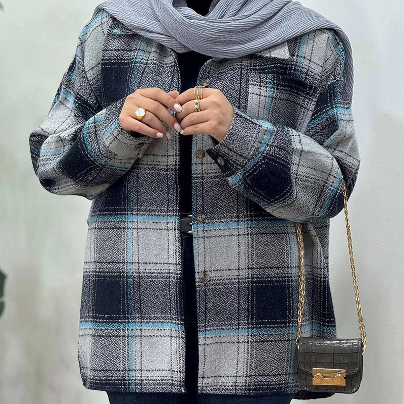 مانتو شکت چهارخانه تک جیب ( پک 6 عددی )