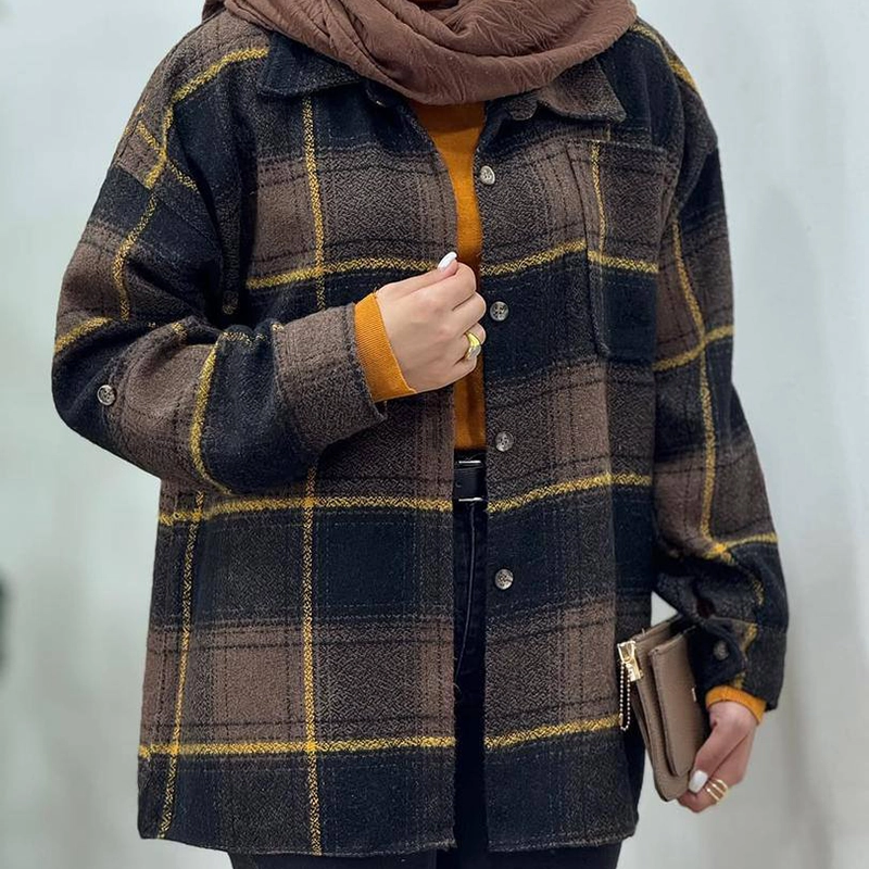 مانتو شکت چهارخانه تک جیب ( پک 6 عددی )