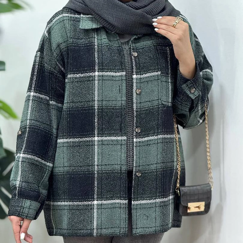 مانتو شکت چهارخانه تک جیب ( پک 6 عددی )