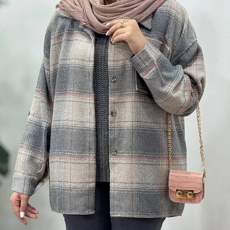 مانتو شکت چهارخانه تک جیب ( پک 6 عددی )