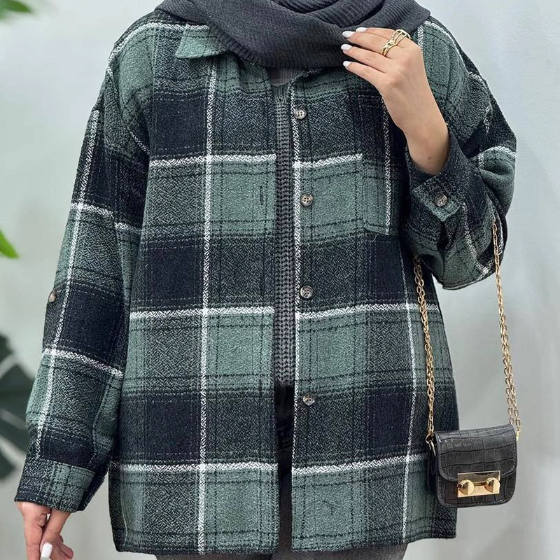 مانتو شکت چهارخانه تک جیب ( پک 6 عددی )