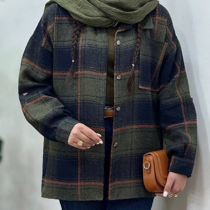 مانتو شکت چهارخانه تک جیب ( پک 6 عددی )