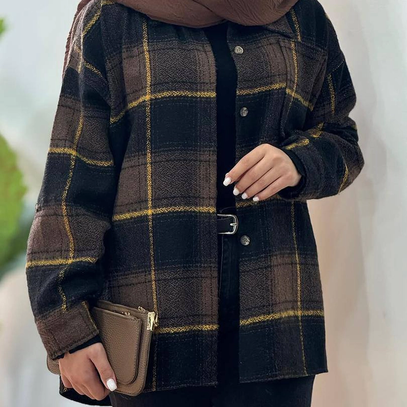 مانتو شکت چهارخانه تک جیب ( پک 6 عددی )