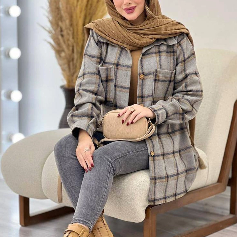 مانتو شکت چهارخانه دوجیب ( پک 6 عددی )