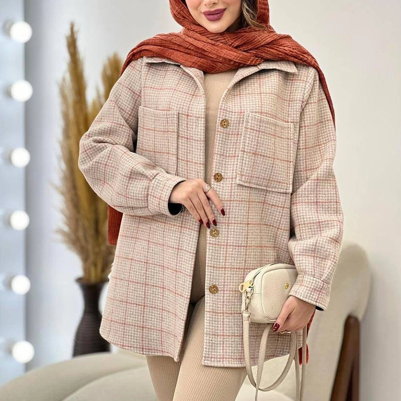 مانتو شکت چهارخانه دوجیب ( پک 6 عددی )