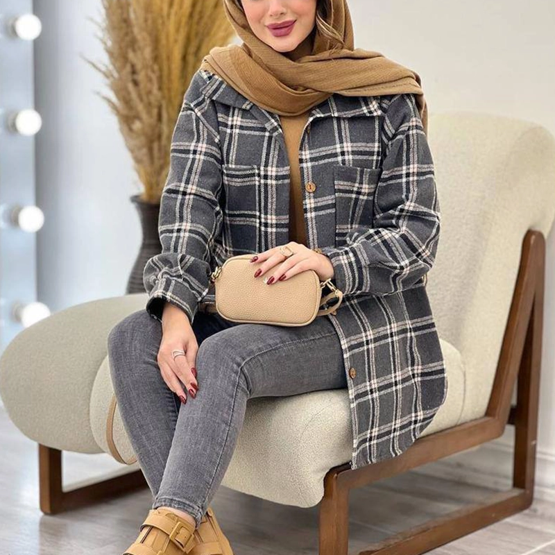 مانتو شکت چهارخانه دوجیب ( پک 6 عددی )