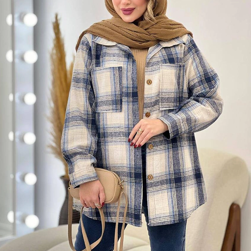 مانتو شکت چهارخانه دوجیب ( پک 6 عددی )