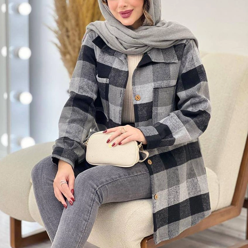 مانتو شکت چهارخانه دوجیب ( پک 6 عددی )