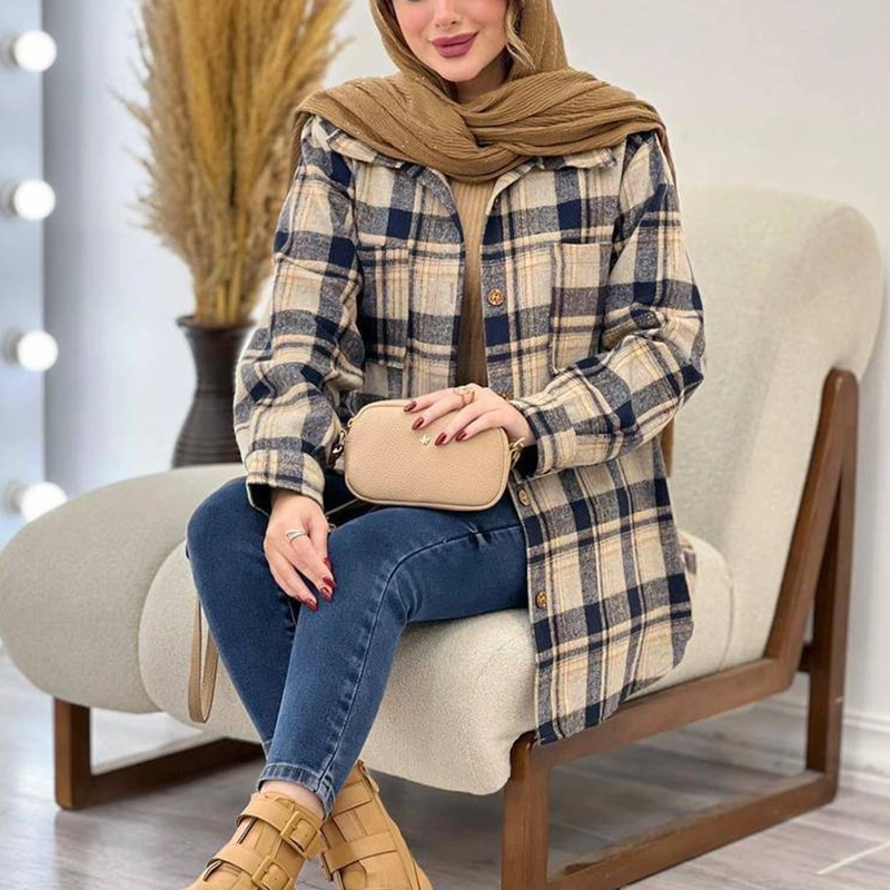 مانتو شکت چهارخانه دوجیب ( پک 6 عددی )