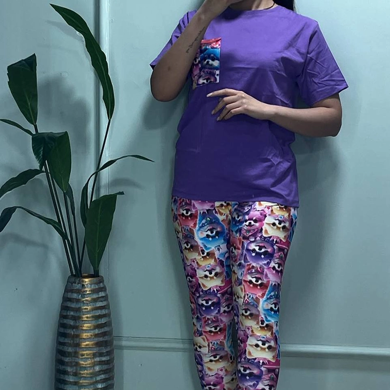 ست تیشرت تک جیب و شلوار مخمل استیکری ( پک 3 عددی )