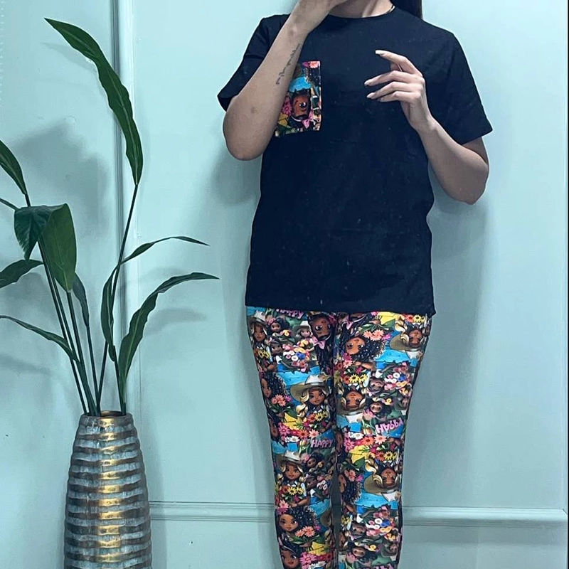 ست تیشرت تک جیب و شلوار مخمل استیکری ( پک 3 عددی )