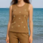 تاپ حلقه ای گلدوزی پاپیون و بابونه ( پک 6 عددی )