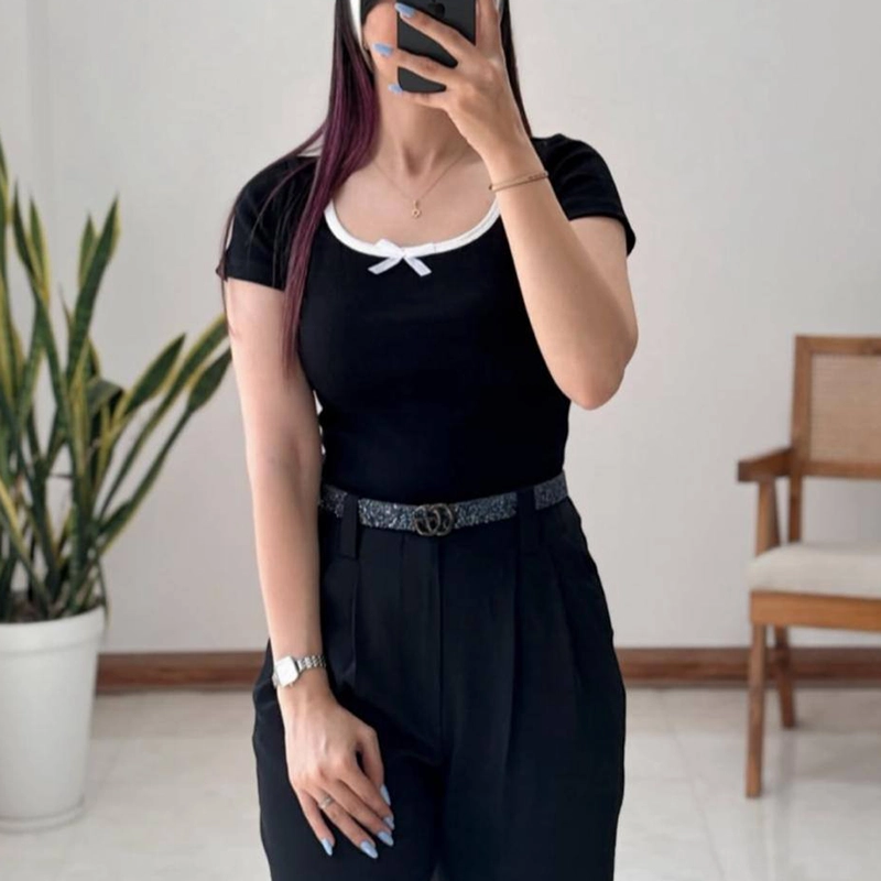 کراپ تین یقه پاپیونی (پک 6 عددی)