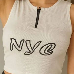 کراپ تاپ حلقه ای نیم زیپ گلدوزی NYC (پک 6 عددی)